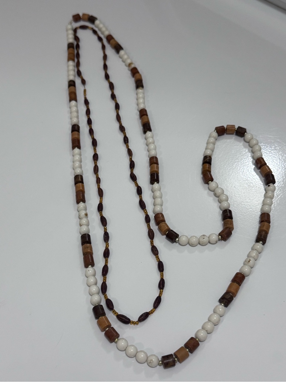 2 Vintage Necklaces:  Brown/White/Gold and Brown/Amber.